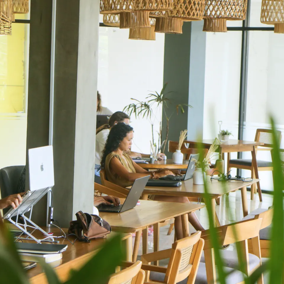 The interior of Hyghe Social Cafe Ungasan; café customers pictured are not AA attendees