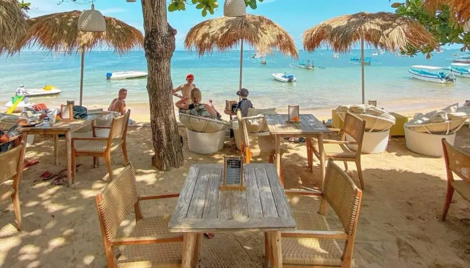 Beachfront seating at Seagrass by the Beach in Sanur